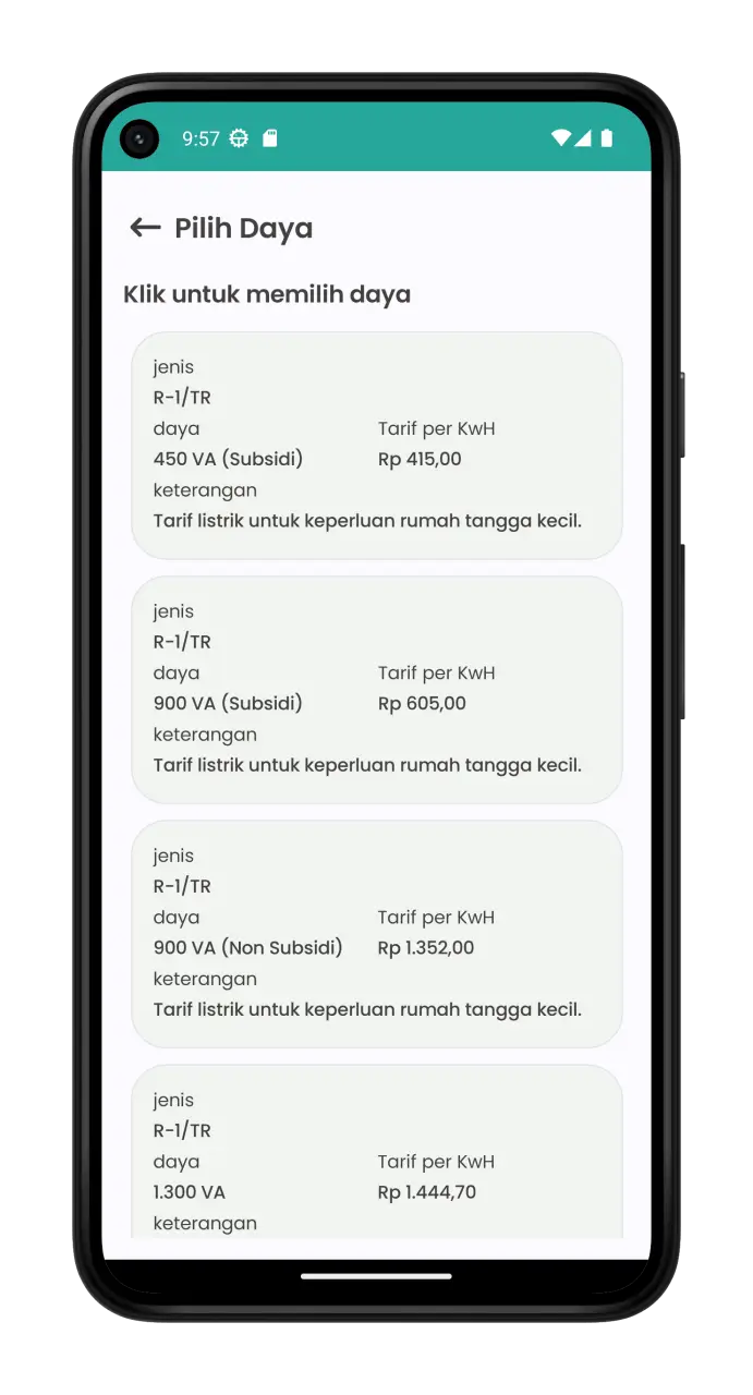 Tangkapan layar Aplikasi Biaya Tarif Listrik 3